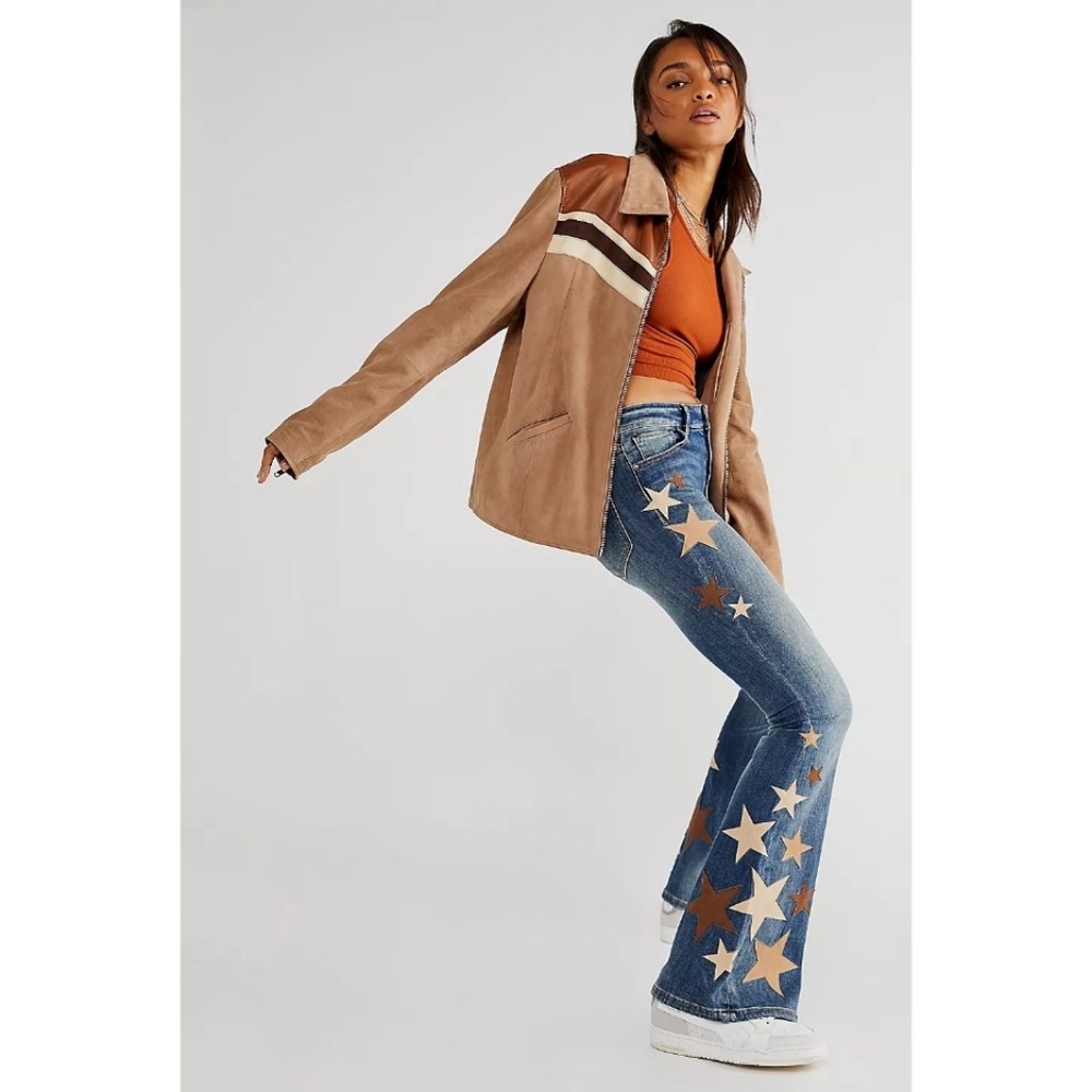 NWT Free People x Driftwood Farrah Embroidered Flare Jeans